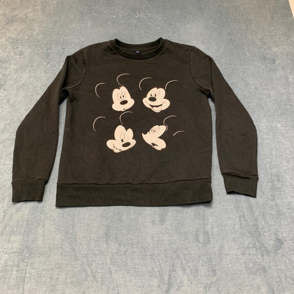 Disney Mickey Mouse Expressions Sweatshirt Womens M Black Cotton Fleece Lined